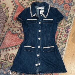 Self-Portrait Blue Mini Dress with White Accents